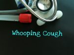 Whooping cough concept, black board, medical tools