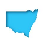 New South Wales map – White paper cut out on blue background